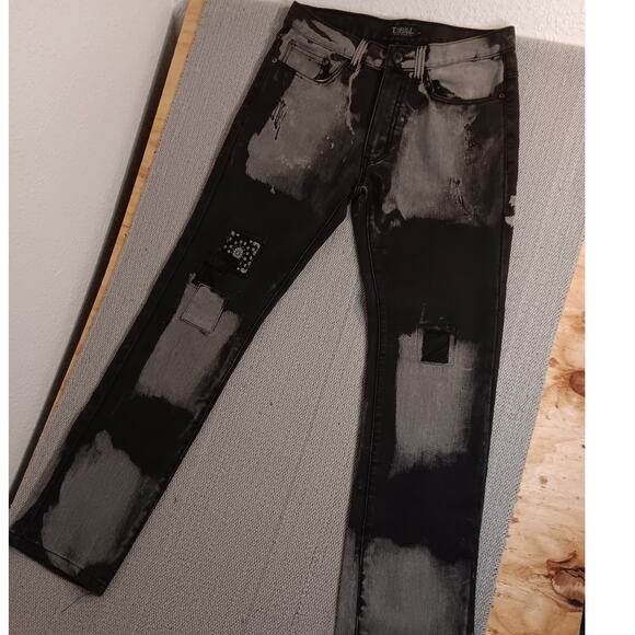 Thrill Denim & Supply Jeans Mens 33X32 Bleach Black Patches Grunge - Picture 4 of 15